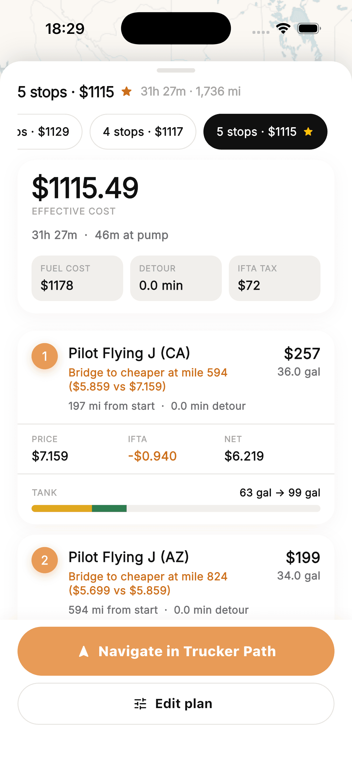 The Fuel Agent — Detailed stop breakdown with IFTA credit and pricing